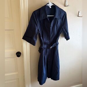 Boss Dark Blue Short Sleeve Belted Dress